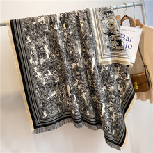 秋冬季新款羊毛保暖加厚流苏围巾高级感仿羊绒方巾女空调披肩跨境