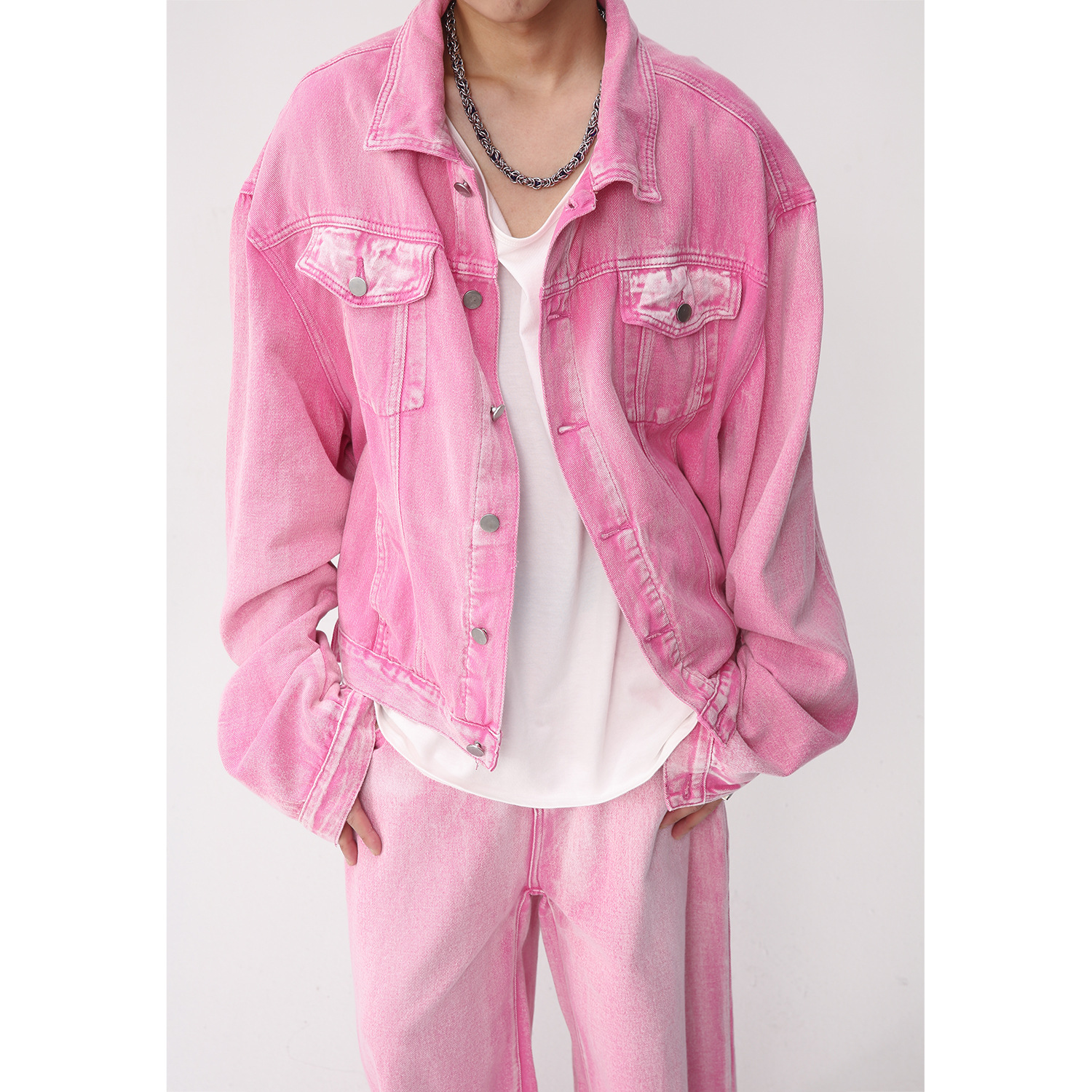 Mtlclothes ropa de Hombre | 2023 nuevo estilo coreano Rosa Denim coat straight jeans casual traje moda