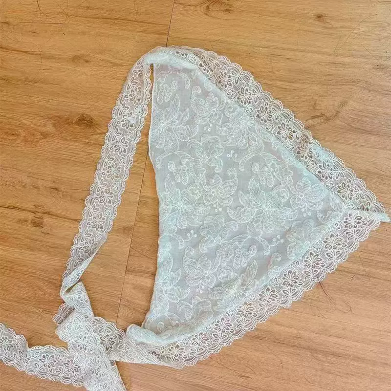 Новый треугольный шарф 2025 года в корейском стиле, изысканный жаккардовый кружевной сарафан с оборками, цвет абрикосовый, единый размер.