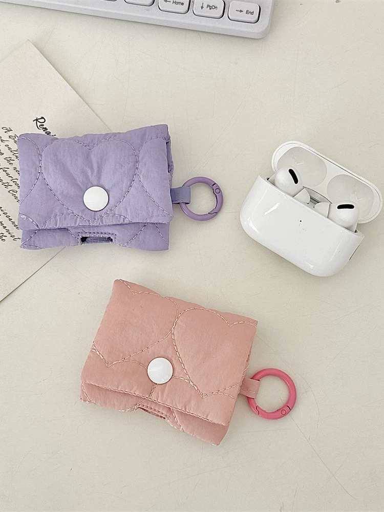 Protective AirPods Case (Apple-compatible) Quilted Keychain Pouch, Compact Bluetooth Earbud Storage