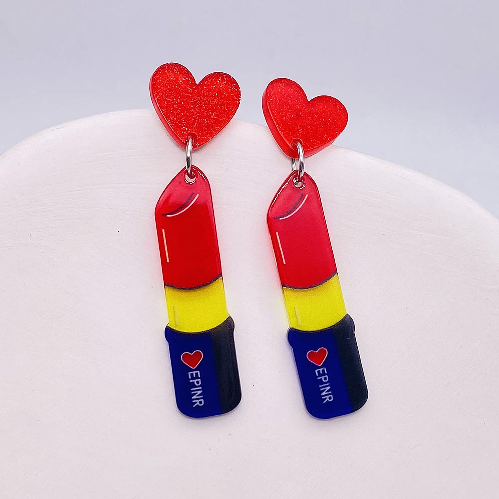 Wholesale Jewelry 1 Pair Cute Lipstick Flamingo Heart Shape Arylic Drop Earrings display picture 3