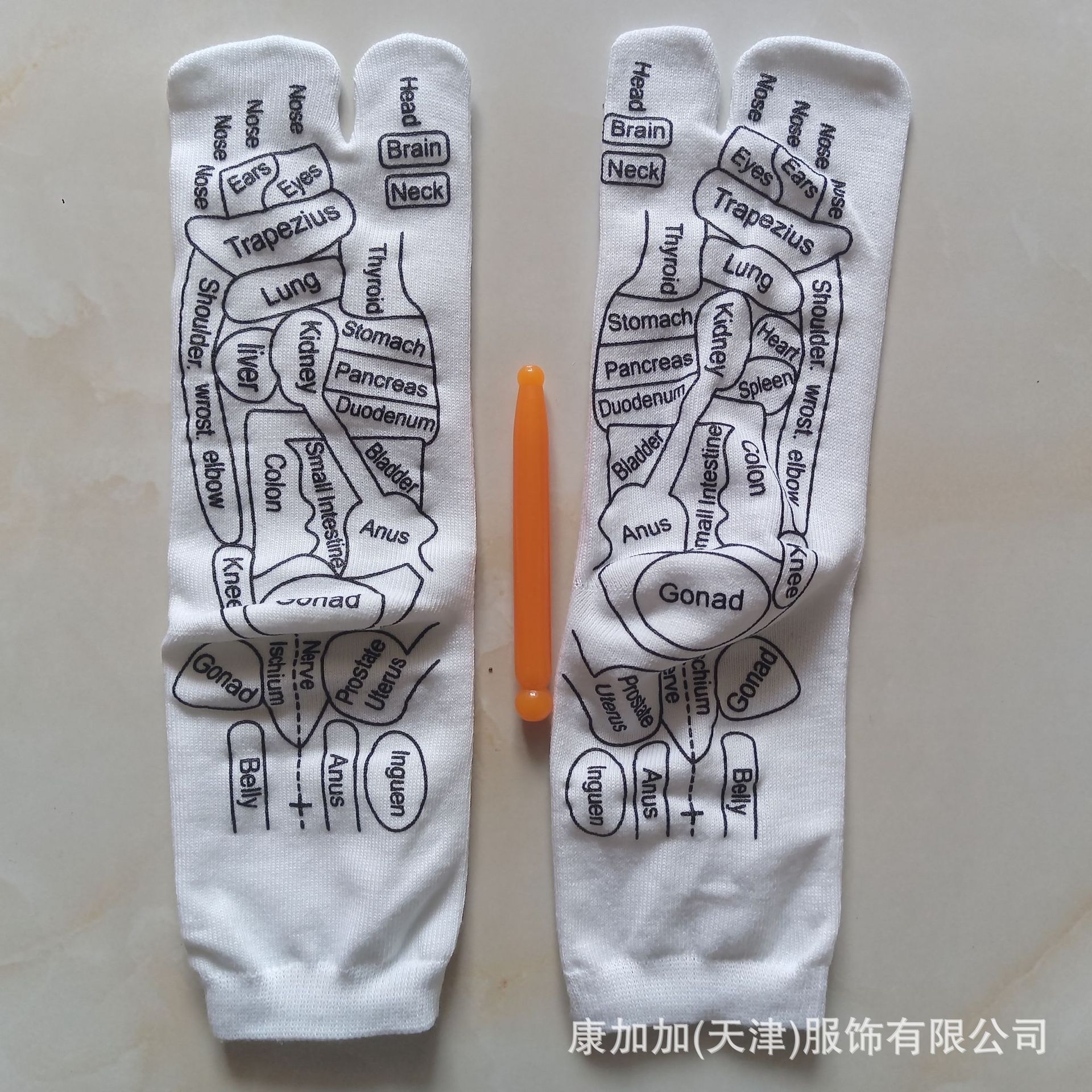 Fabricante inglés de cinco dedos calcetines de cinco dedos punto de acupuntura calcetines de masaje Diagrama de punto de acupuntura calcetines algodón blanco negro Comercio exterior transfronterizo comercio electrónico