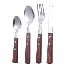 批发304不锈钢刀叉勺四件套日式西餐具花梨木柄牛排刀叉勺子套装