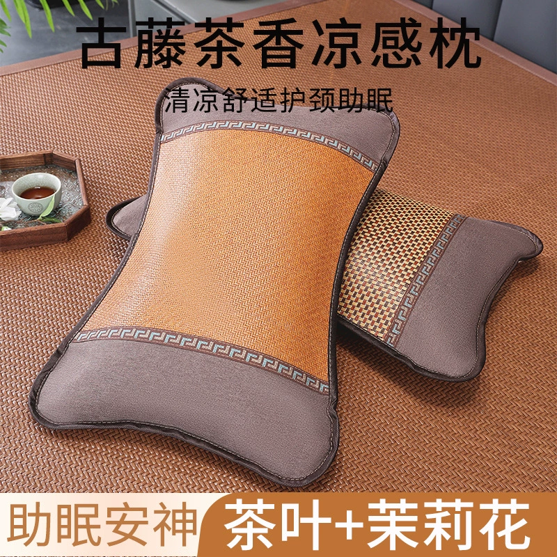 Летняя бамбуковая охлаждающая подушка-мат, защита шеи, аромат чая, подушка для сна, летняя одиночная подушка из ротанга, для детской и студенческой общежития