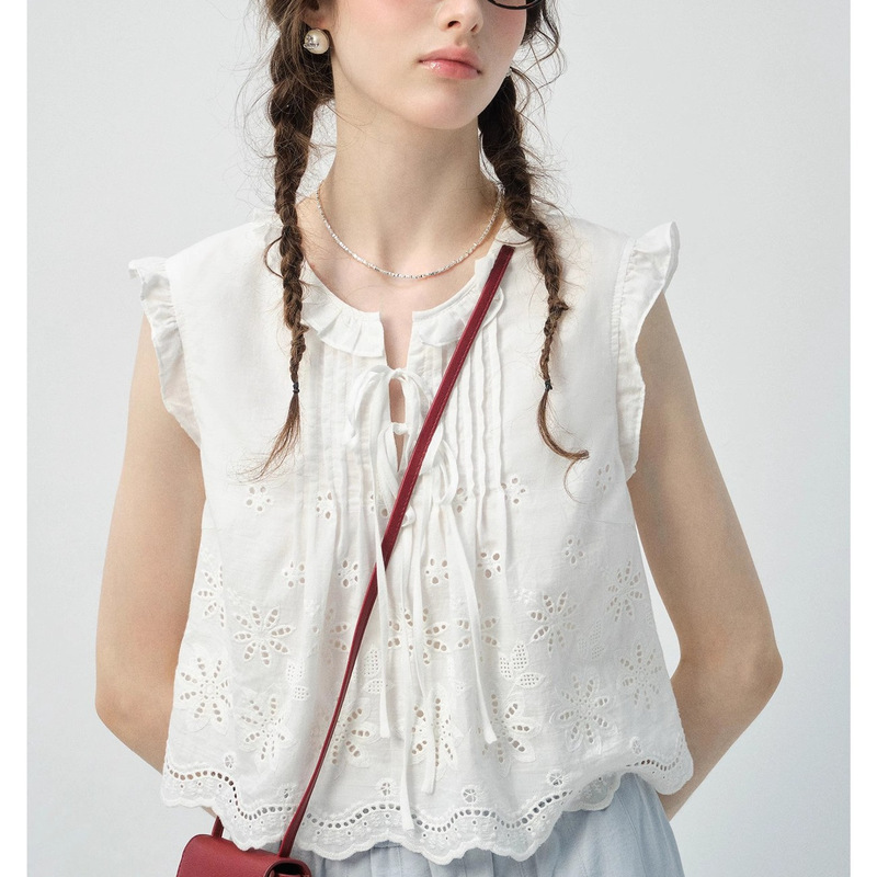 Vega Cotton Heavy Embroidery. White Shirt Top for Women, New Style with Hollow Design and French Embroidery Blouse