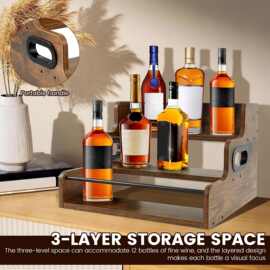 三层实木酒架收纳架 复古风桌面置物架 多功能调料展示架