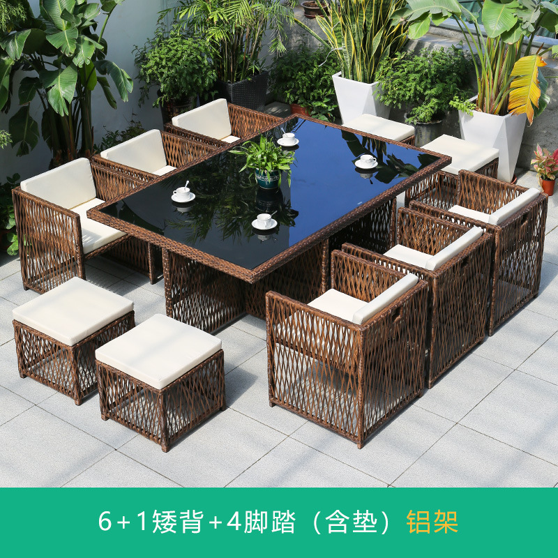 Silla de mimbre al aire libre combinación terraza de ocio balcón silla de ratán patio al aire libre mesa y silla con respaldo impermeable y protector solar