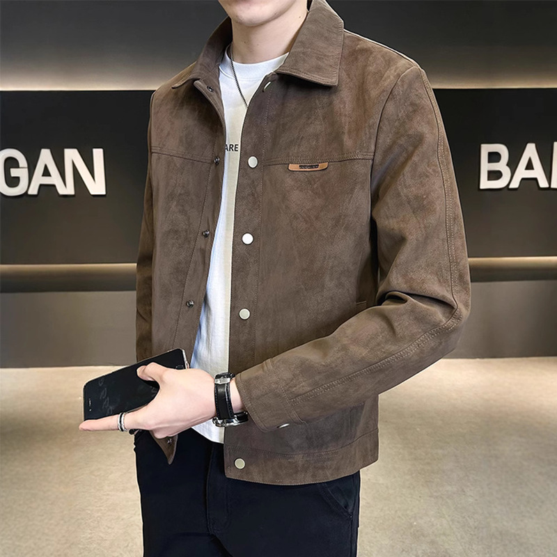 春と秋のジャケットメンズ 2025 新しいハンサムなトレンディなブランドハイエンドラペルスエード春服メンズジャケット|undefined
