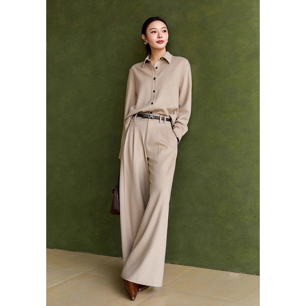 Sky' Ceiling Fine-Spun Silk Camel Wool Australian Wool Micro-Velvet Anti-Wrinkle Shirt/Wide-Leg Pants/Suit