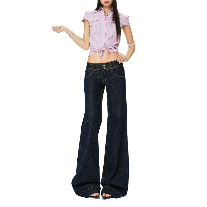 Denim Blue Slim-Fit Flared Jeans for Women 2026 New Style Petite Original Color Low-Waist American Style Straight Pants