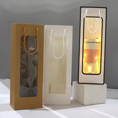 Manufacturer's red wine bag long rectangular white card paper bag with window transparent handle bag, foldable bouquet packaging bag