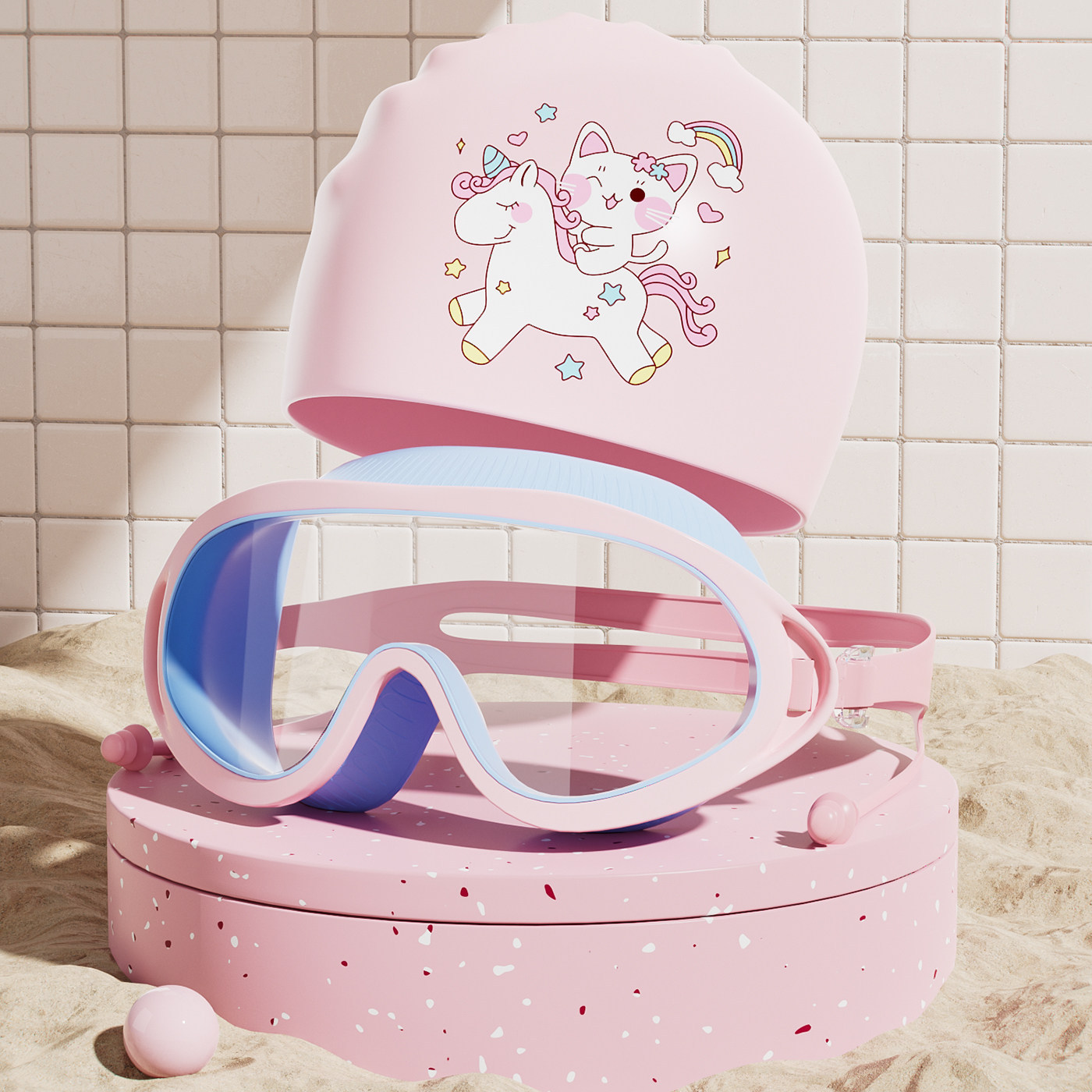 Set de Gafas de Natación de Marco Grande con Gorro para Niños PC Antivaho e Impermeable image 19