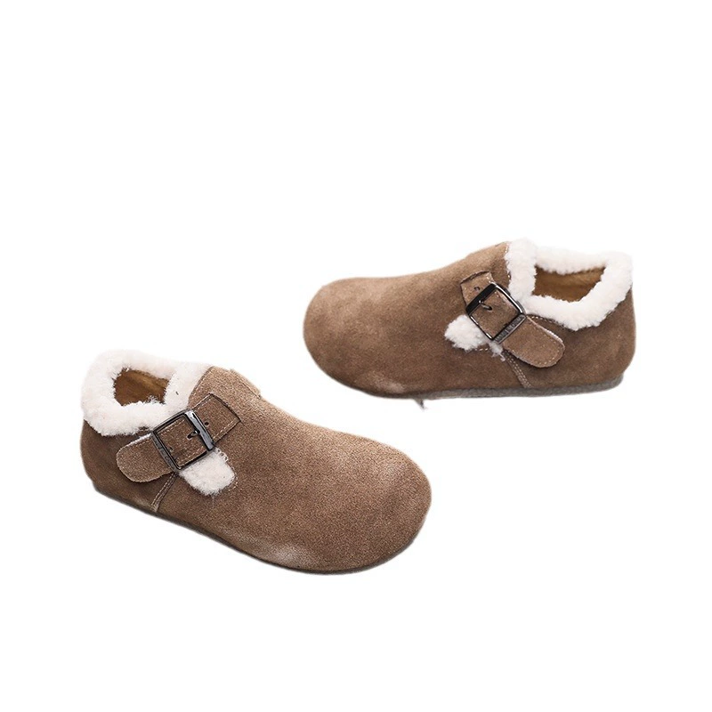 Детские сандалии Birkenstock, осень-зима новые обувь на мягкой подошве из кожи, отдельные детские ботинки для девочек, кожаная и бархатная детская обувь для мальчиков