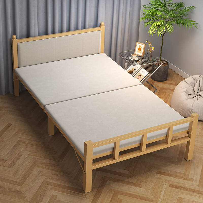 加固床单人家实木米简易家用12折叠床成人折叠床午睡奶油双人铁架