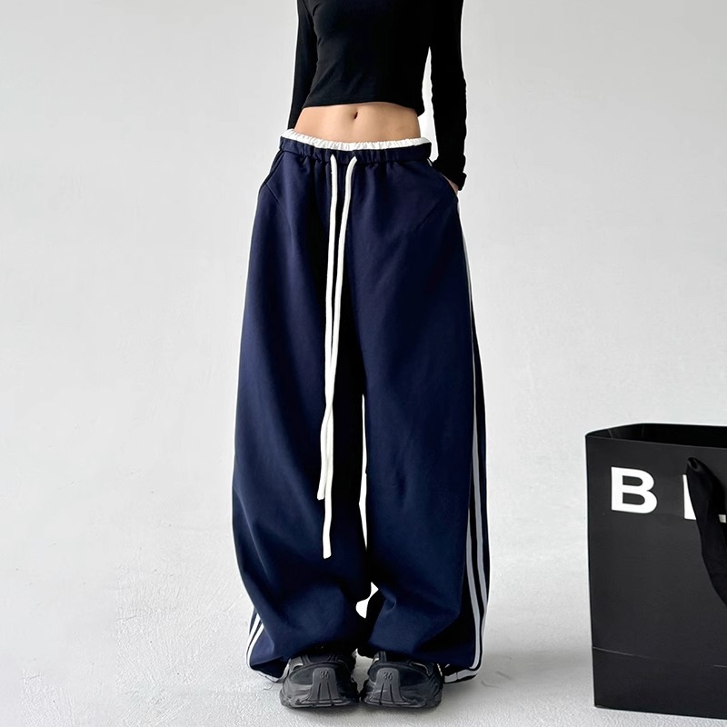 Dancing Trendy Sports Pants Women's 2024 Spring and Autumn New High Waist Loose Casual Straight Tooling Wide Leg Long Pants