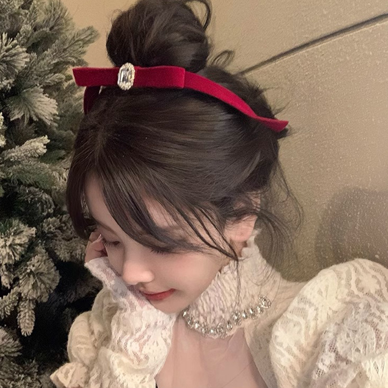 Bow Hairpin New Velvet Black Spring Clip Hair Accessories Sense Diamond Ribbon Back Head South Korea Hair Accessories