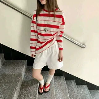 韩国东大门夏季新款条纹百搭宽松显瘦薄款防晒长袖T恤女撞色罩衫