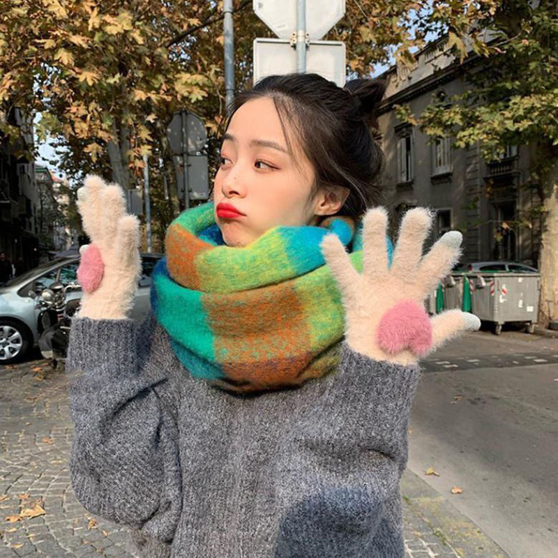 겨울 터치 스크린 사랑 장갑 귀여운 두꺼운 한국어와 벨벳 따뜻한 자전거 다섯 손가락 학생들의 한 세대 차가운