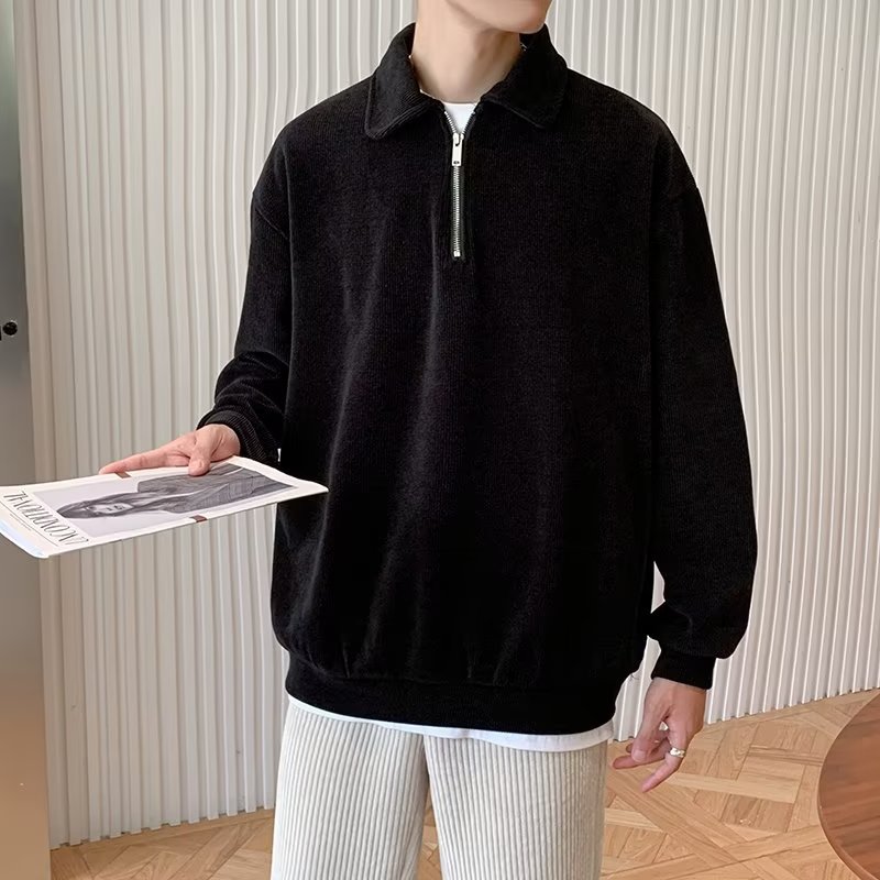 Half Zip Long Sleeve T-shirt Men Spring and Autumn New Loose Top for Men's Fashion Brand Casual Polo Neck Sweater_voghion.com