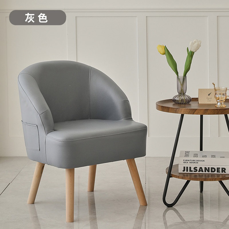 Sofá de ocio de madera sólida silla de respaldo de dormitorio pequeño balcón tela económica perezosa
