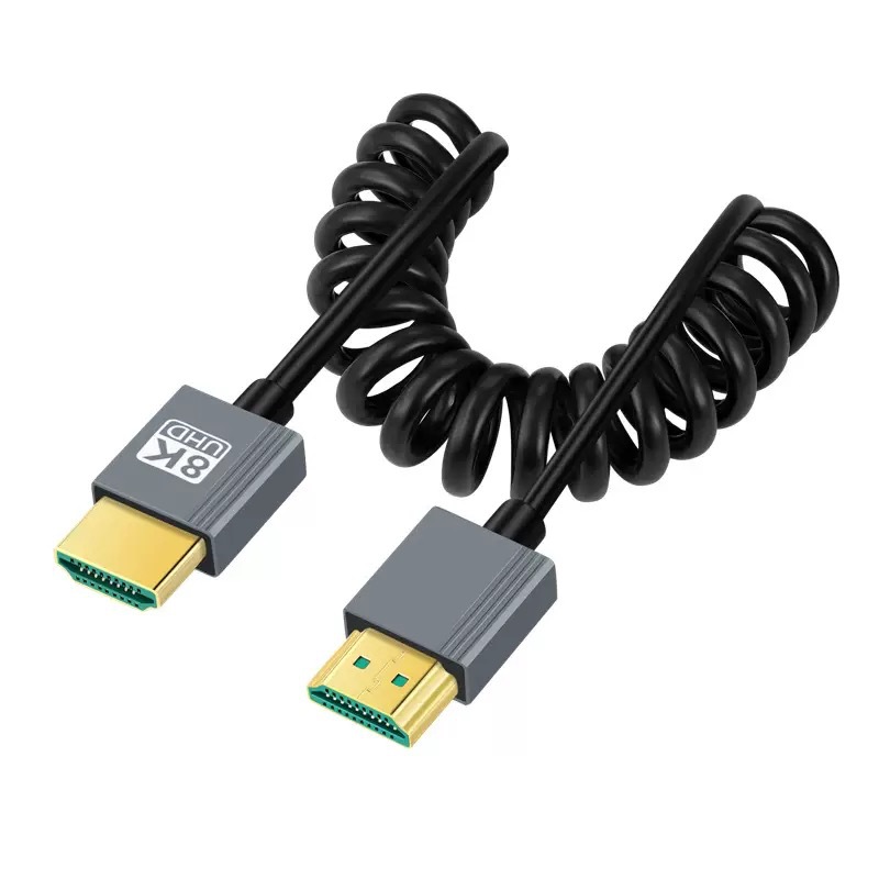 HDTV2.1版极细伸缩弹簧线侧弯头高清摄像机单反软线8k60hz 4k120h