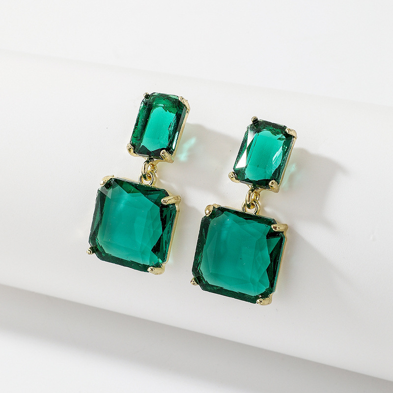 Retro Green Crystal Square Alloy Geometric Earrings Women Wholesale display picture 3