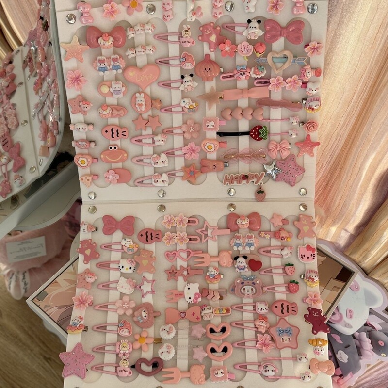 [50 Pink Hairpins] Cute Hairpin Set, Sweet Girly Heart Bangs Clip, Japanese Style Cartoon Headwear Combination