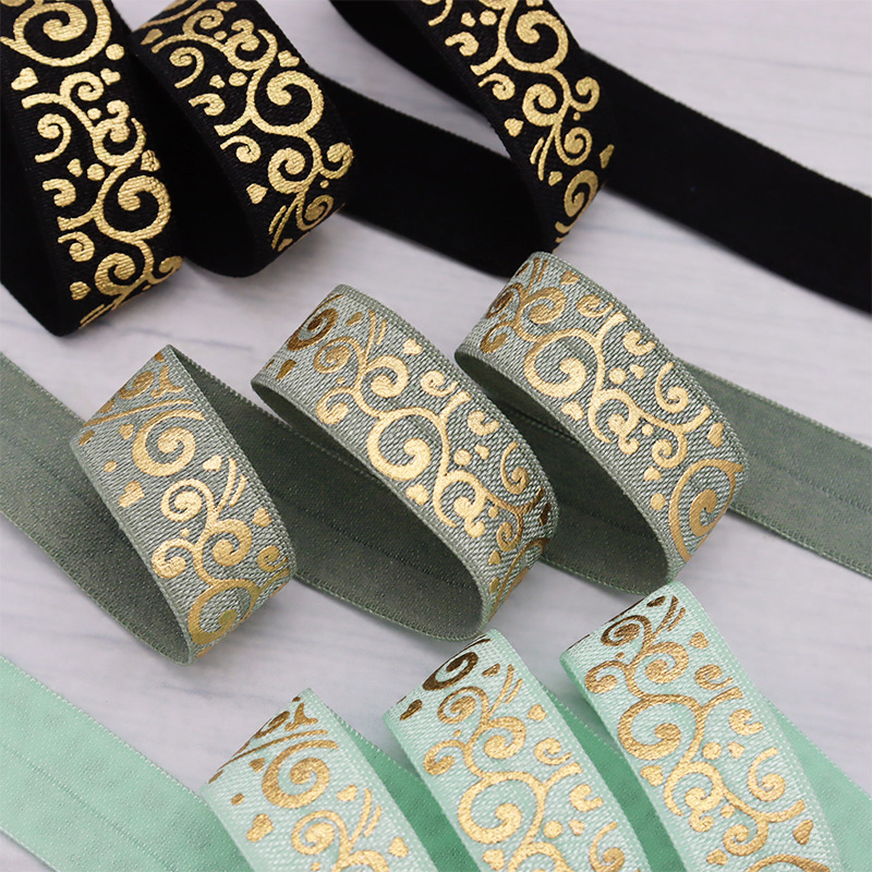 烫金欧式花纹印花弹力带包边带15MM松紧带发绳打结DIY材料 F220