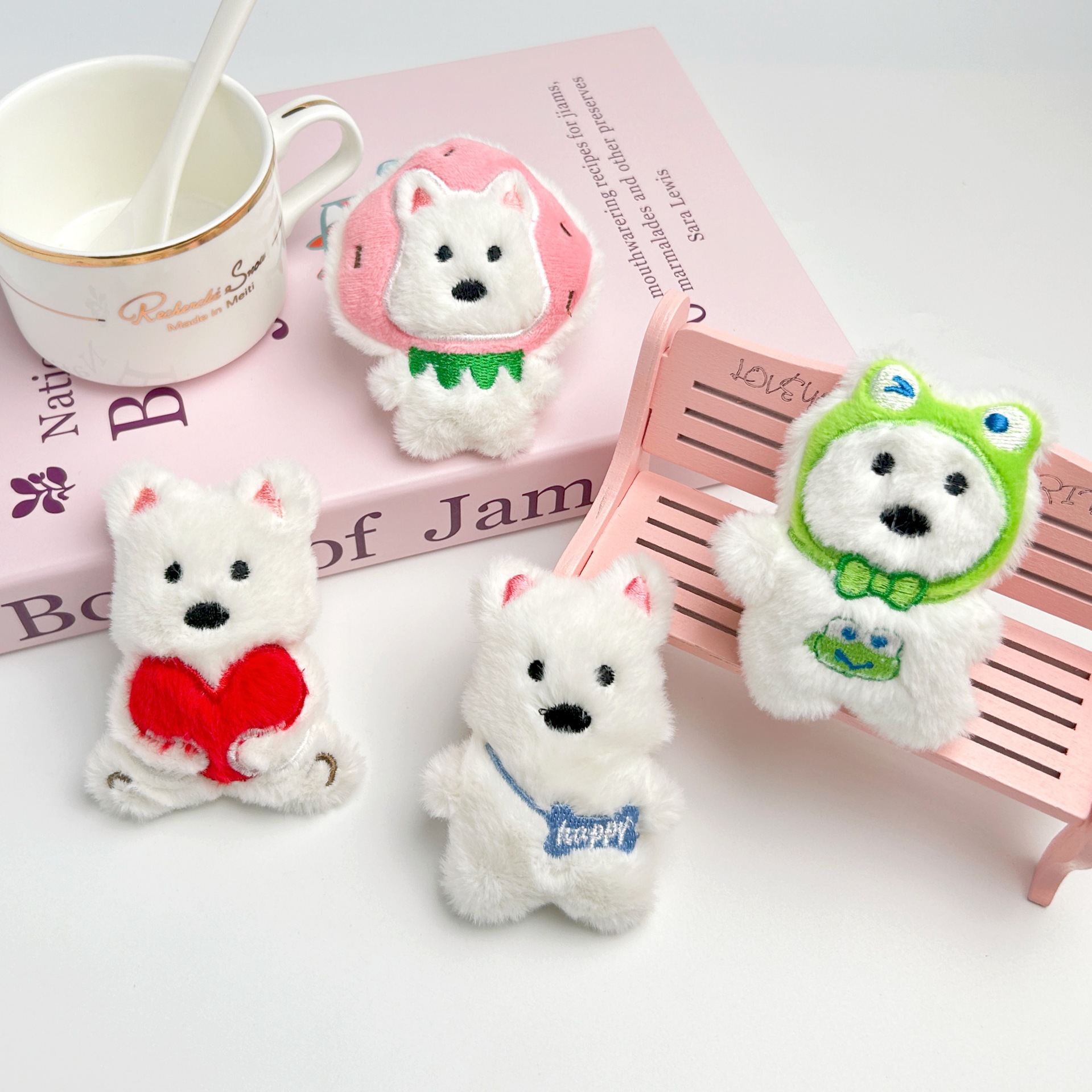 West Highlands Squeaky Plush Toy Pendant Frog Doll Heart Keychain Brooch Accessories