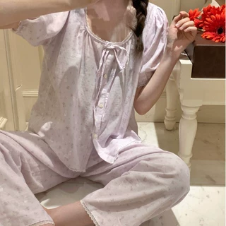 韩国ins女士甜美少女可爱碎花小兔蕾丝拼接花边家居服睡衣套装女