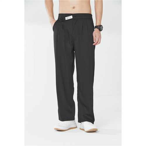 Summer long black pants for men, stylish and tall, with a drooping sense of seniority, Western-style straight-leg long trousers for men, Korean-style casual pants