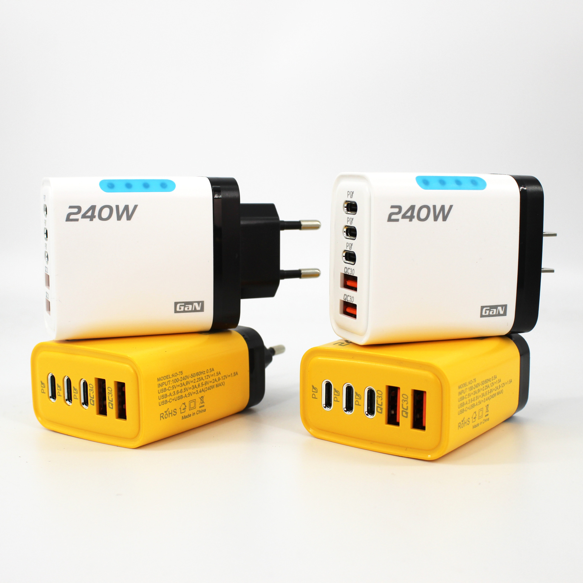 Transfronterizo 240W con lámpara 3PD + doble USB cargador multipuerto estándar de EE.UU. y Europa para cabeza de carga de Apple Huawei