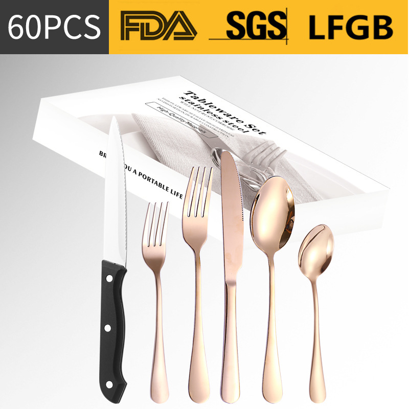 Amazon vajilla de acero inoxidable 24/48/60 traje 1010 cuchillo de carne cuchillo de comida occidental tenedor cuchara de postre cuchara tenedor traje