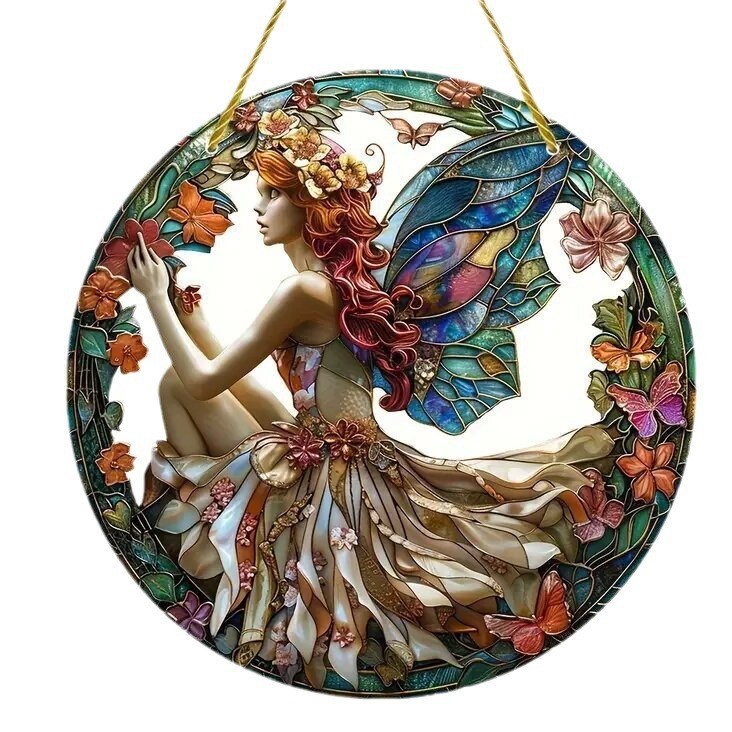 Decoración creativa transfronteriza acrílica disco plano colgar princesa de cuento de hadas belleza figura de captura de sol ventana decoración porche