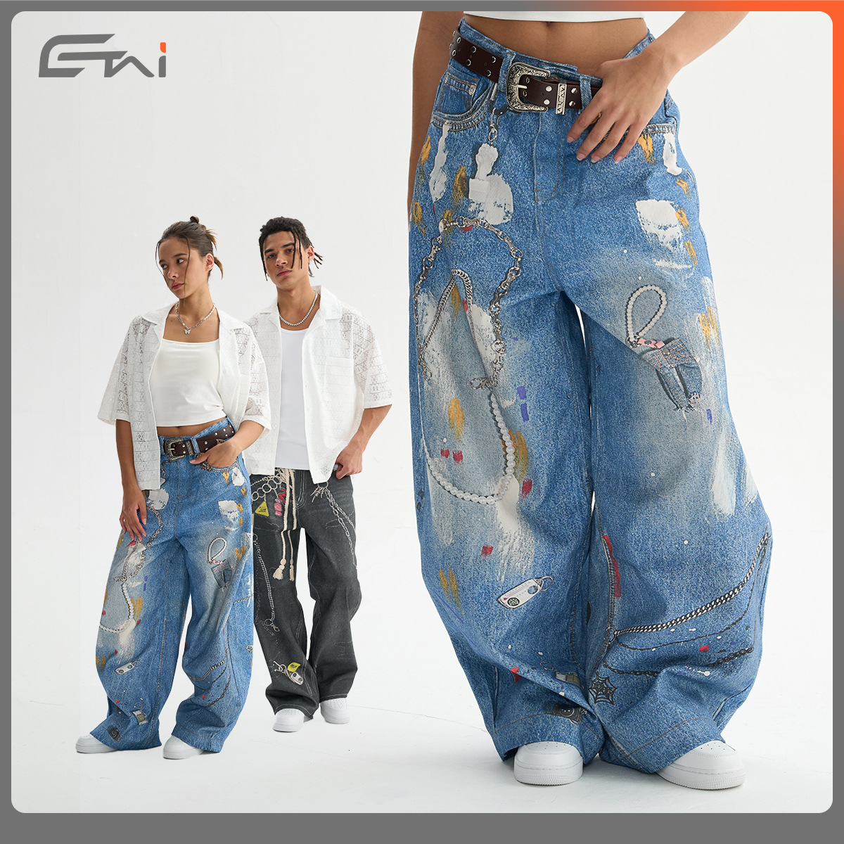 ETAI Hombre| Tendencia de alta calidad impresa en 3D jeans sueltos pesados de alta calidad jeans machetes para hombres