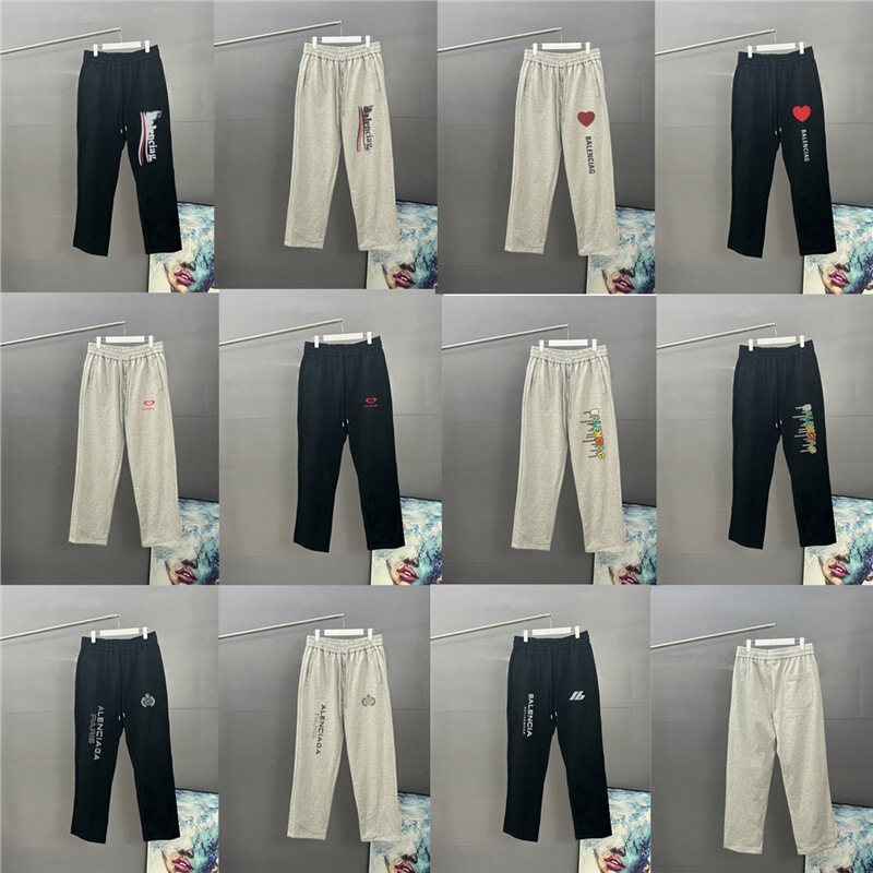 Cross-Border High-Quality Correct Version B Family 25Ss Autumn and Winter Printed Embroidered Elastic Band Straight Paris Casual Pants for Men