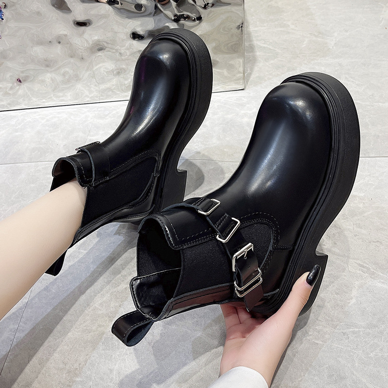 Fashionable Short Boots Women's British Style 2023 Autumn/winter New Korean Edition Big Round Head Elevated Thick Sole Retro Martin Boots_voghion.com