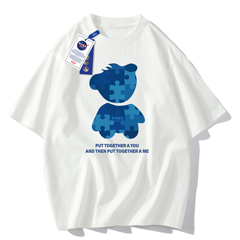 NASAGISS pesado nombre conjunto de los hombres de manga corta Camiseta de la pareja de las mujeres de la marca de moda de verano suelta media manga adolescentes