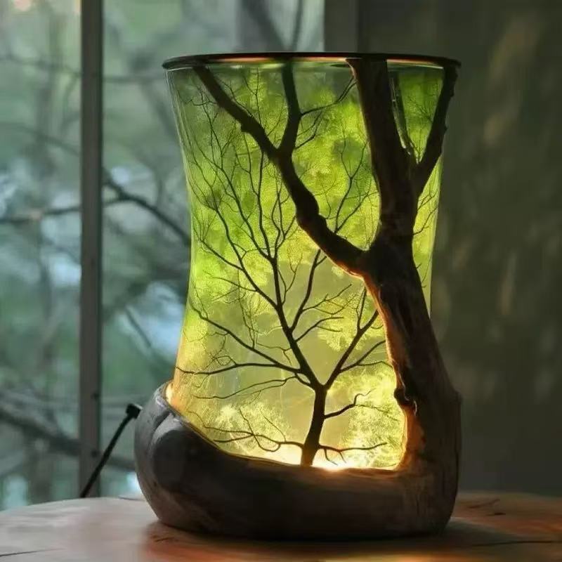 Cross-border new product: leaf-shaped cylindrical table lamp, magical forest-themed natural light, desktop home decor, creative and atmospheric