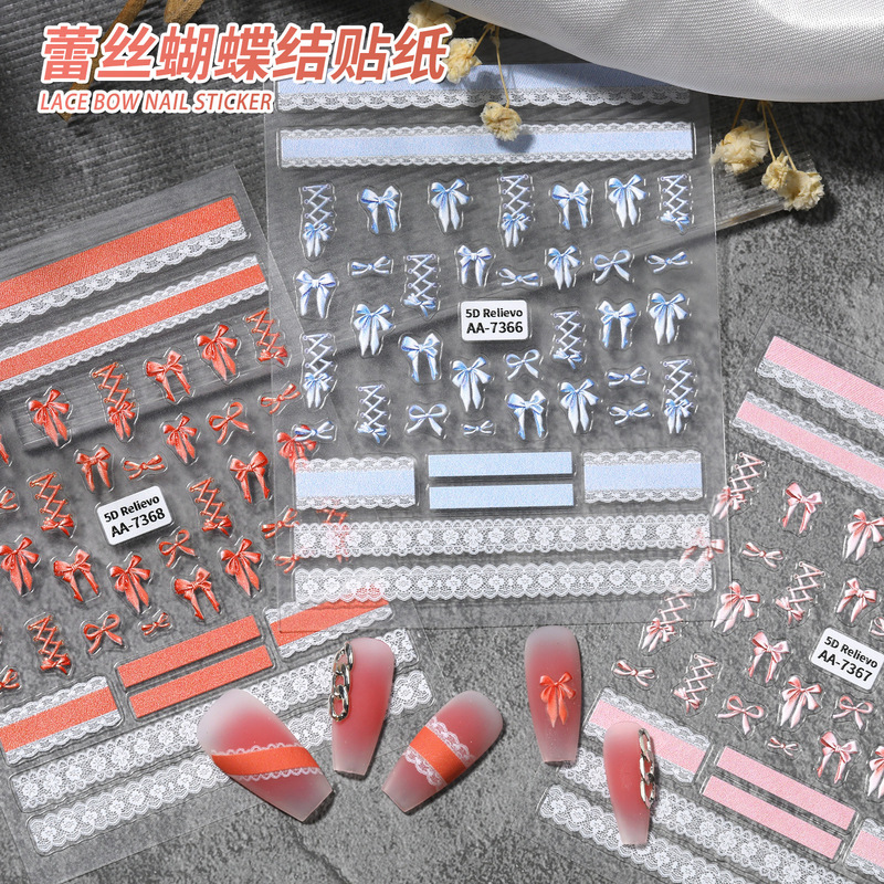 Trendy Internet Sensation Pure Desire Lace Bow Nail Stickers Embossed Sweet Girl Pink Lace Edge Nail Decoration Stickers Trendy Internet Sensation Pure Desire Lace Bow Nail Stickers Embossed Sweet Girl Pink Lace Edge Nail Decoration Stickers
