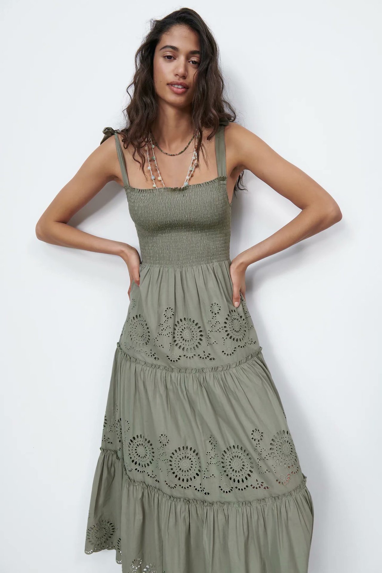 folds hollow embroidery sling dress  NSAM48590