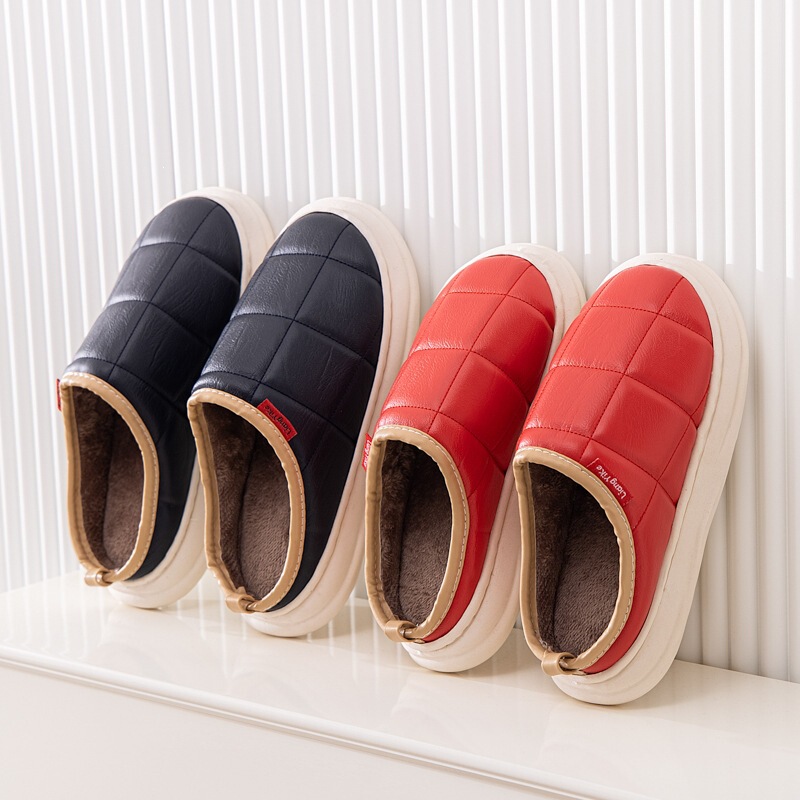 Waterproof Cotton Slippers for Couples, Warm Cotton Slippers for Women, Winter Home Wear, Closed-Toe, Non-Slip, Soft Sole, One-Piece Wholesale