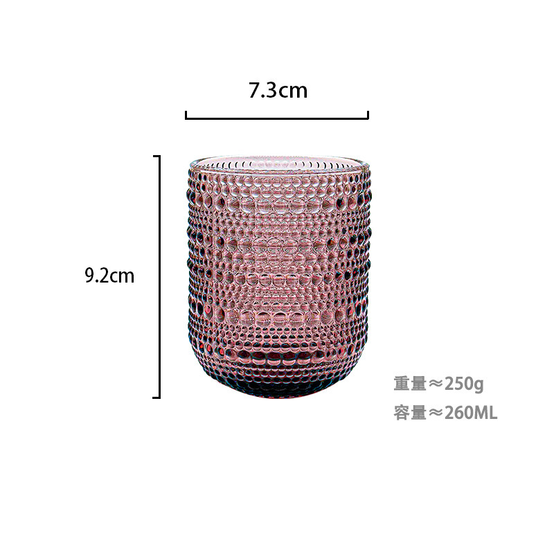Fábrica al por mayor tazas de agua europeas tazas de vidrio de colores tazas de enjuague bucal de hotel tazas de jugo en relieve tazas de leche domésticas gruesas