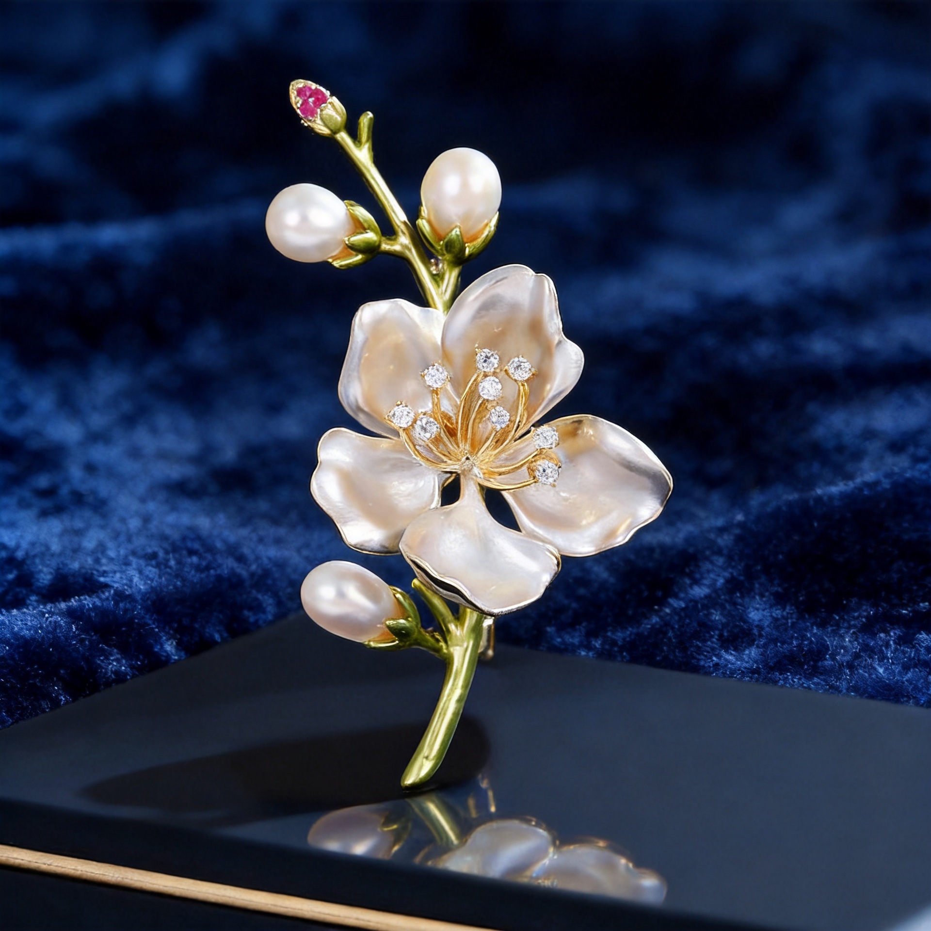 Enamel Oil-Drip Freshwater Pearl Magnolia Brooch Anti-Exposure Vintage Chinese Style Dress Qipao Versatile Brooch Pin