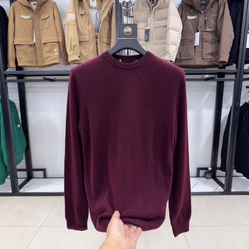 【H Brand】Minimalist Style Men's Red Round Neck Knit Sweater, Warm and Versatile, Clearance from Mall, Tag Removed 3D132
