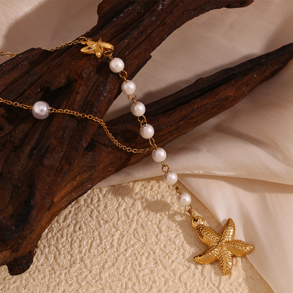 Starfish Pearl Pendant Stainless Steel Necklace