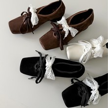 羊皮版~法式玛丽珍小皮鞋小众方头高级感系带真皮白色粗跟单鞋女