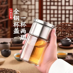 茶水分離カップ、お茶用カップ、オフィス用ウォーターカップ、ビジネス用二重ガラスカップ、クリエイティブなギフトカップ、スマート温度表示付き