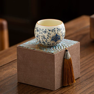 青花汝窑主人杯陶瓷品茗杯中国风珐琅彩禅定茶杯高档家用喝茶单杯