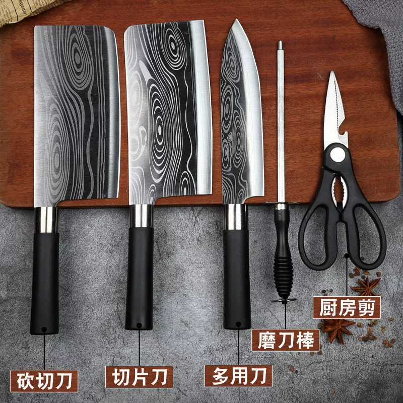 Набор ножей для кухни Yangjiang лазерная резьба дамаской ткани в пяти предметах, резка для детей, набор ножей для кухни